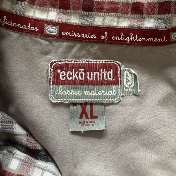 Men’s Ecko Unlimited Red/Black Plaid Short Sleeve Button-Up Shirt Size XL - Picture 6 of 8